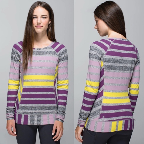 LULULEMON Rulu Race Your Pace Long Sleeve Run Top Gray Berry Stripe - Picture 1 of 7